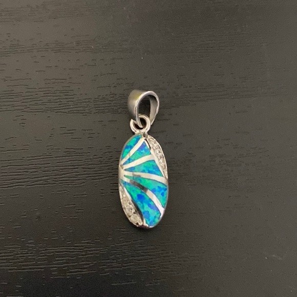 Jewelry - Blue Opal and Cubic Zirconia Sterling Silver Pendant